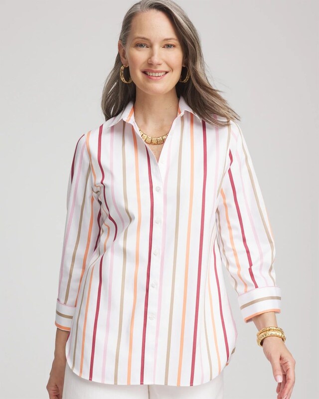 No Iron Striped Stretch-Sateen Shirt